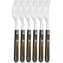 Jogo 6 Garfos Polywood Jumbo Aço Inox Tramontina Com Cabo De Madeira Marrom